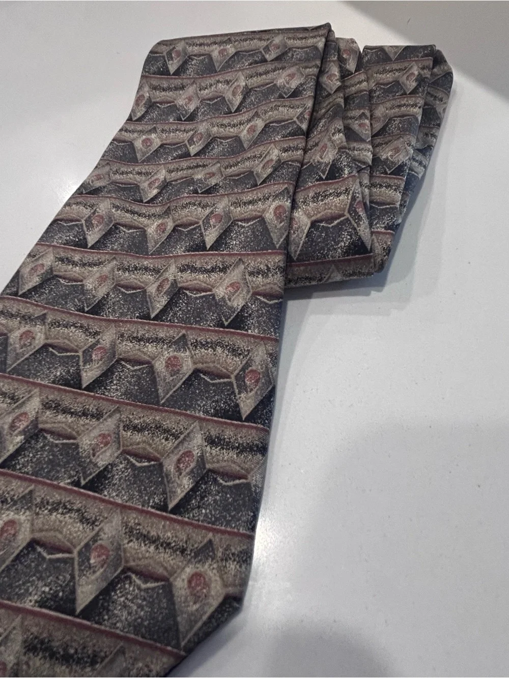 Vintage Barrington Mens 100% Silk Tie Geometric Abstract Made USA Necktie